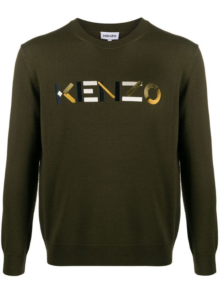embroidered logo wool jumper