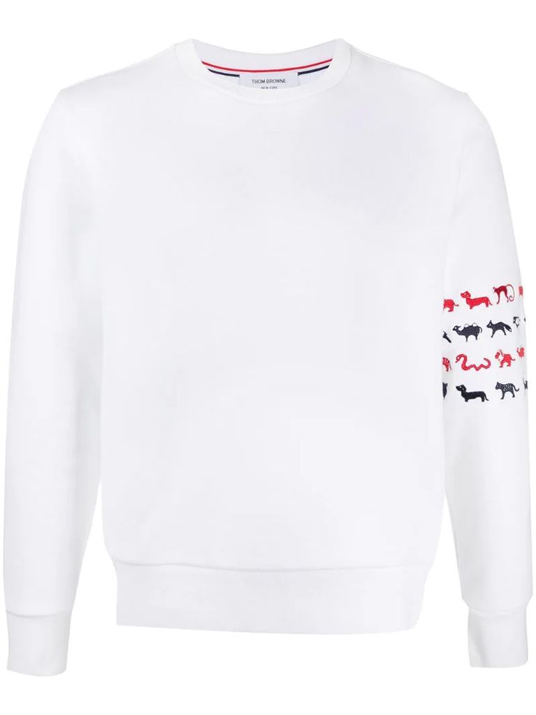 4-Bar stripe animal-print sweatshirt