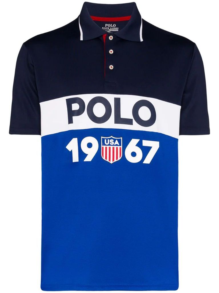 colour-blocked logo-print polo shirt