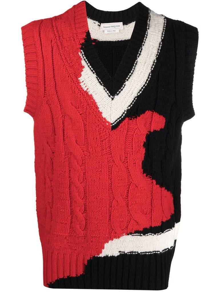 intarsia cable-knit vest