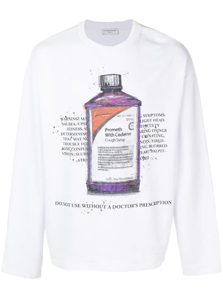 cough syrup bottle print sweatshirt