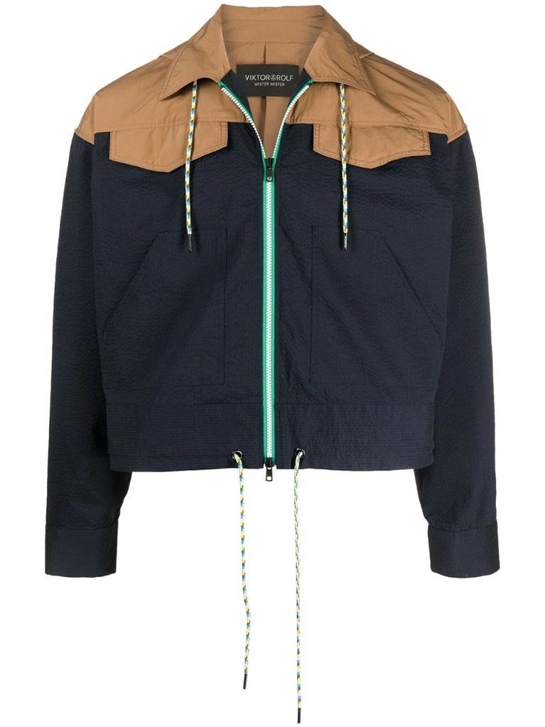 hooded two-tone jacket