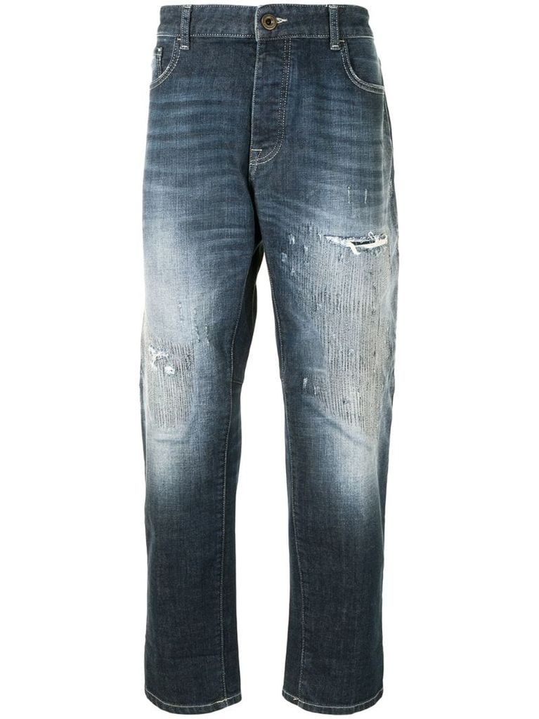 high-rise faded-effect jeans