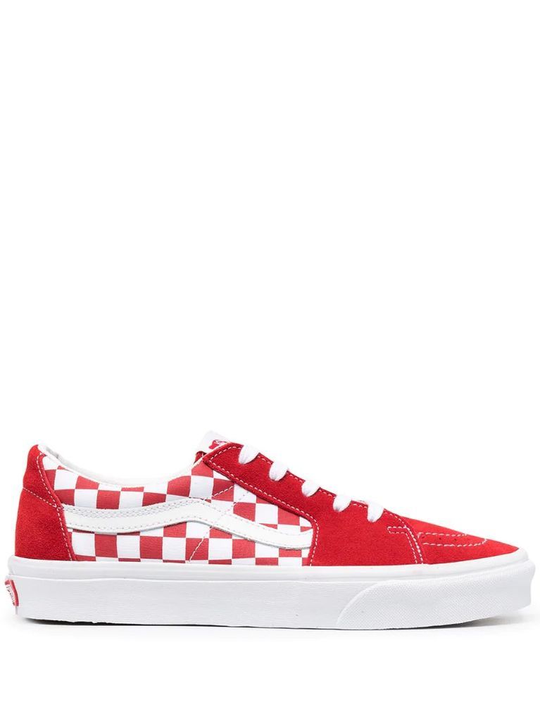 red checkerboard signature trainers