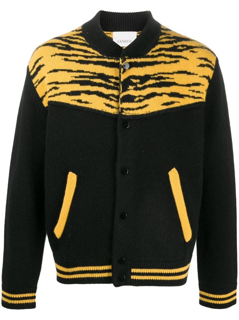 tiger intarsia knit bomber jacket