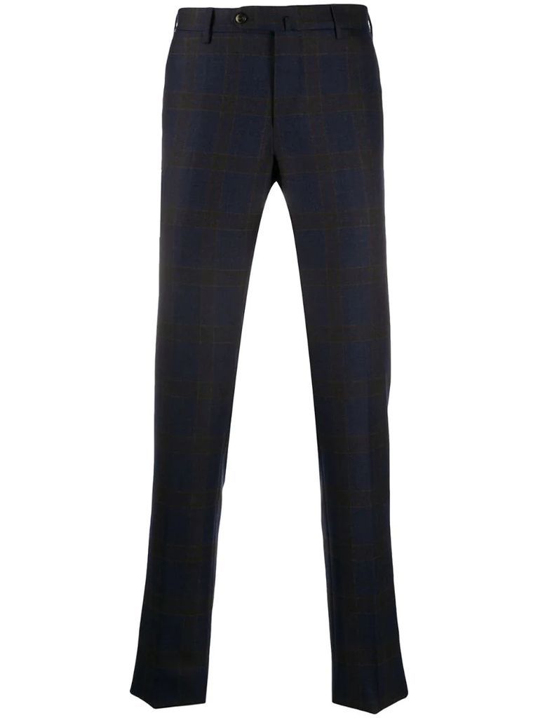 checked tailored wool trousers