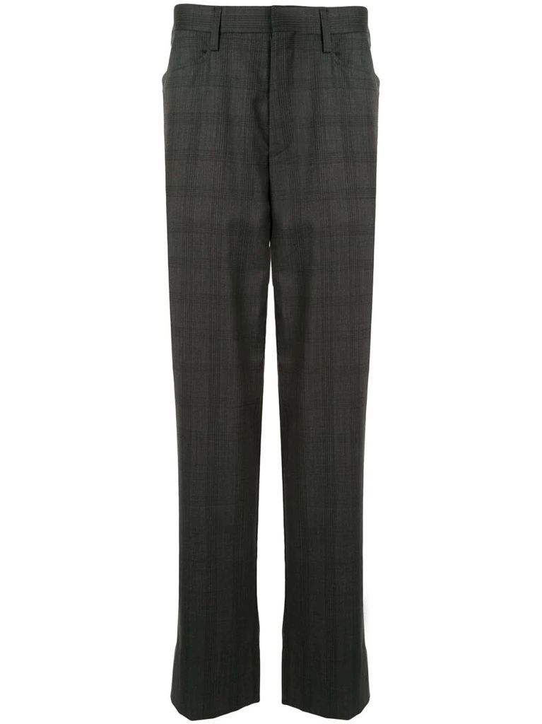 checkered print trousers