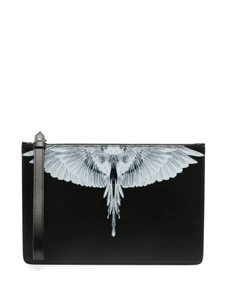Wings print leather pouch