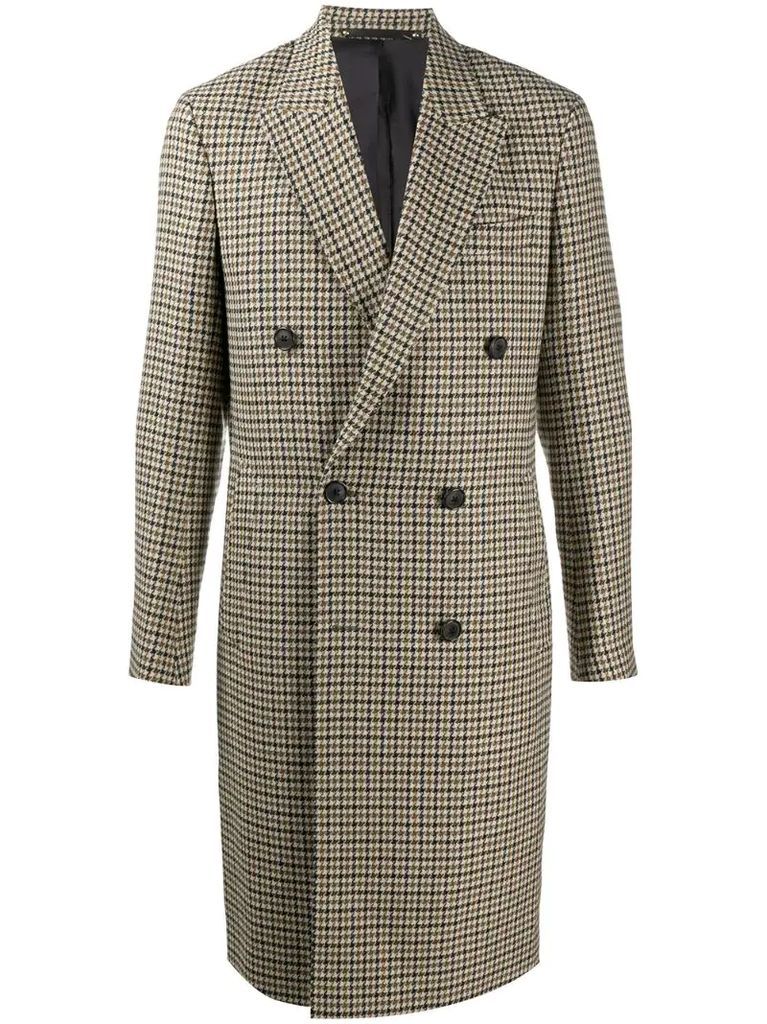 houndstooth check double-breasted coat