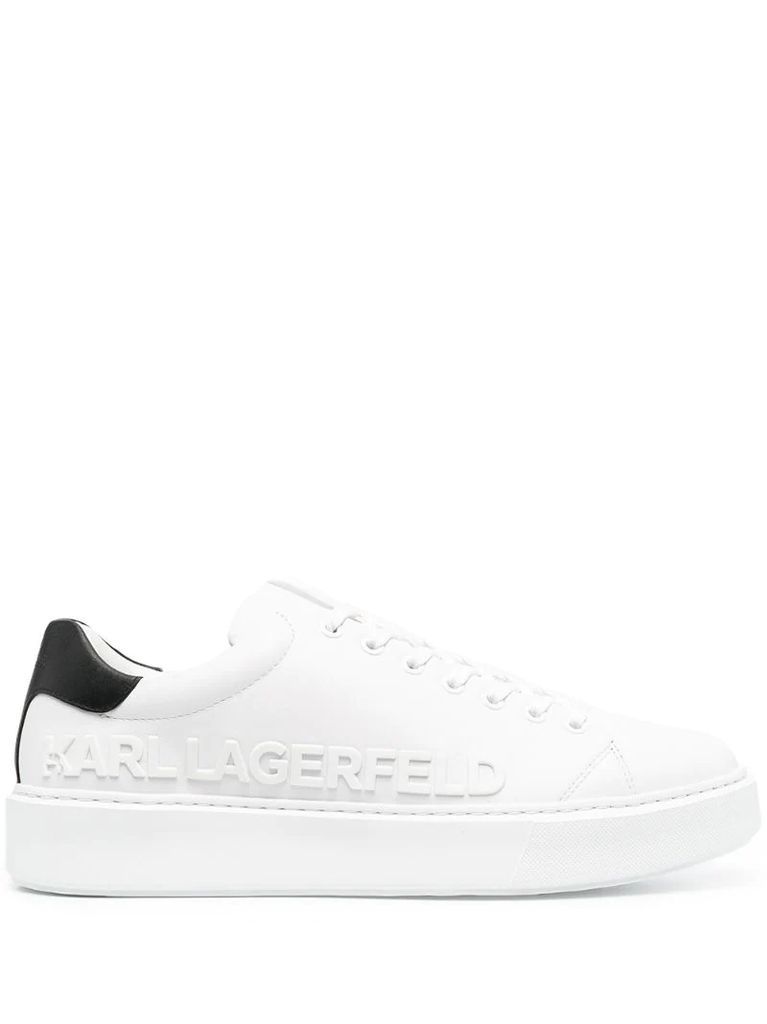 debossed leather lace-up sneakers