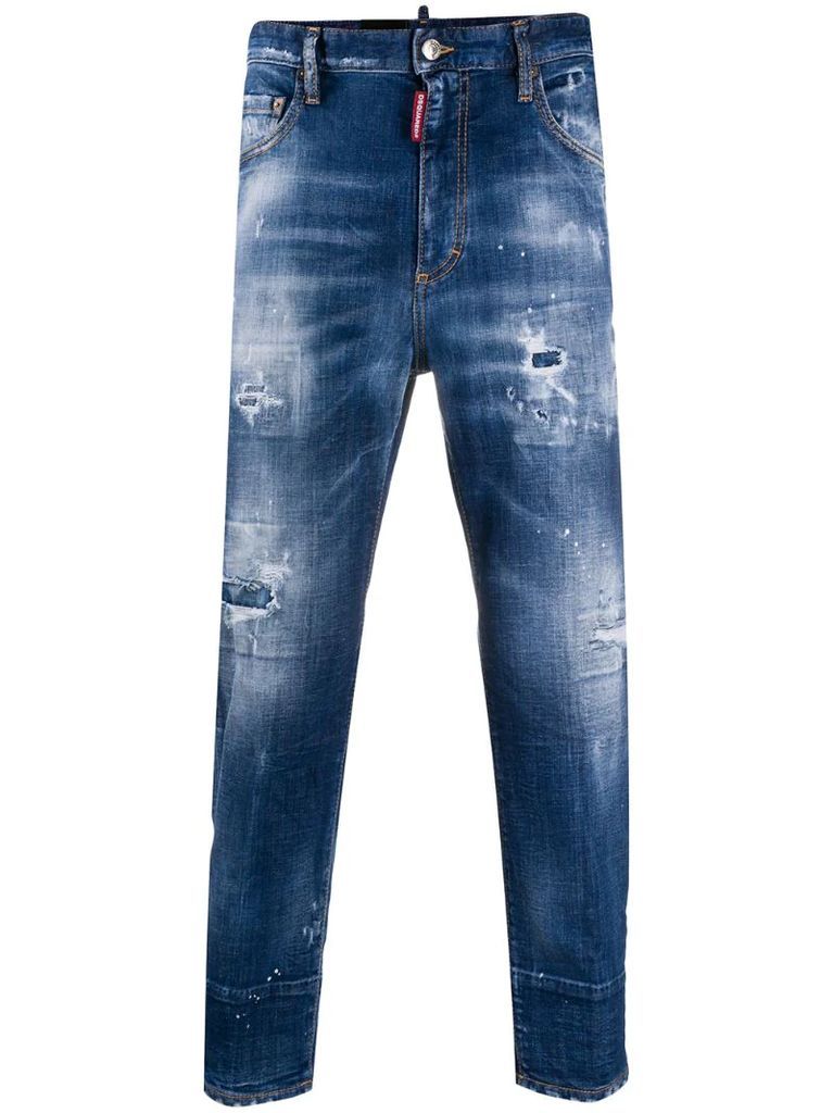 ripped paint-splatter skinny jeans