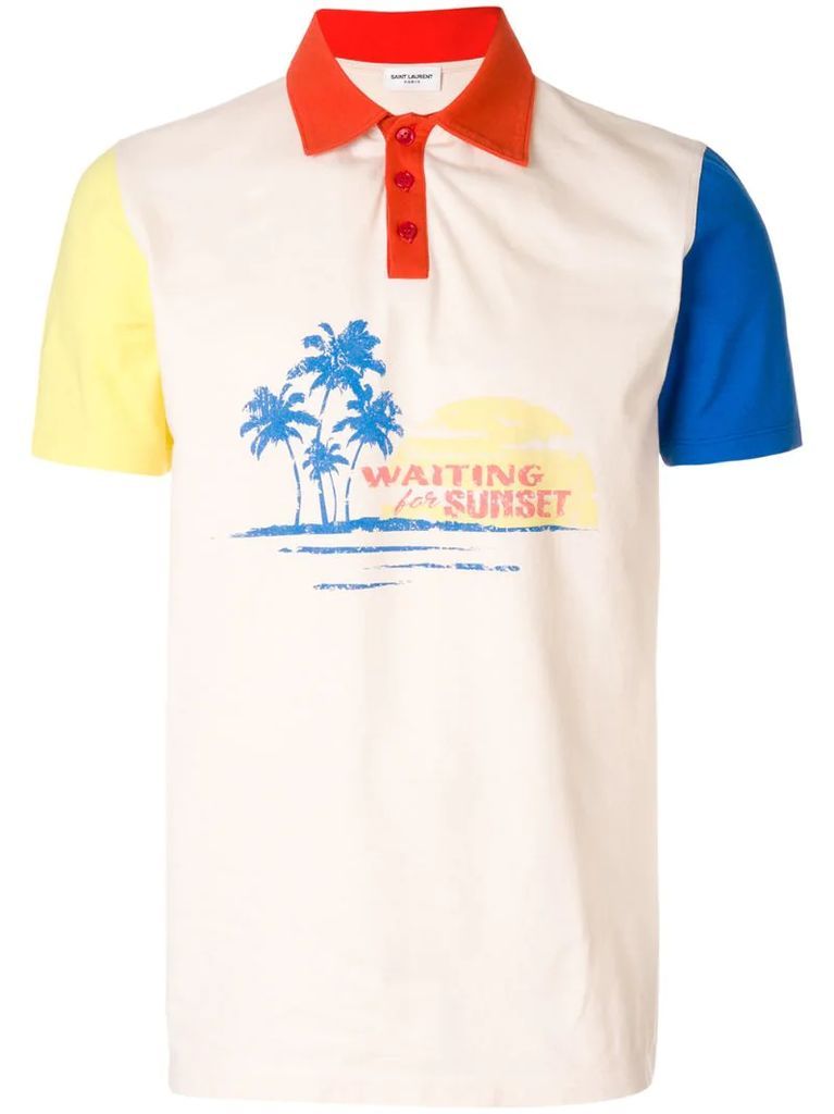printed colour block polo shirt