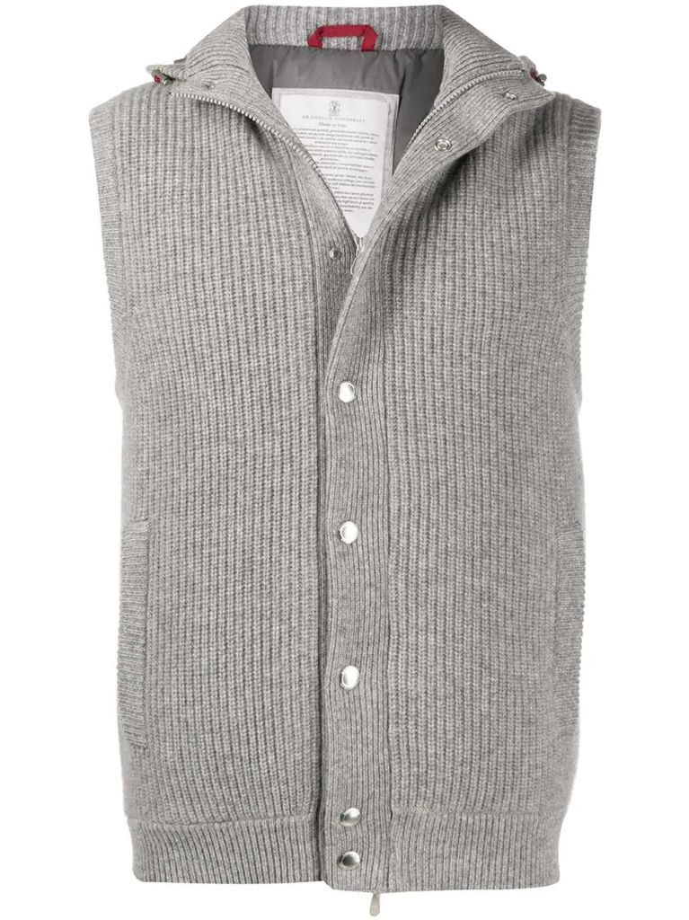 hooded knit gilet