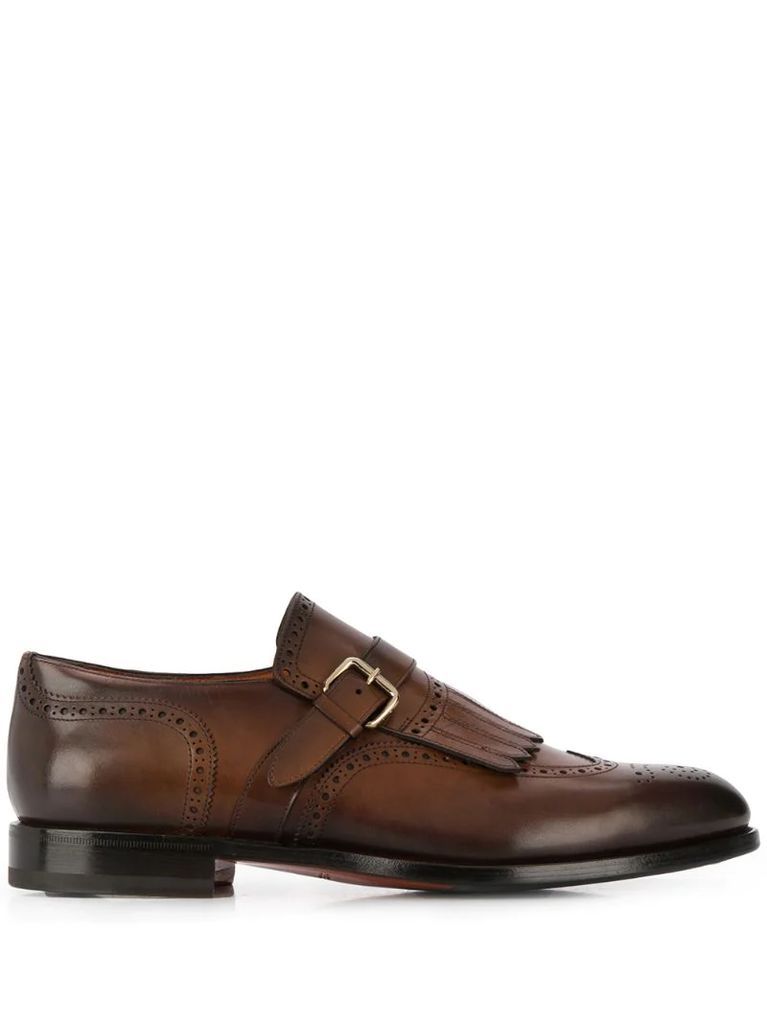 perforated single-buckle monk shoes