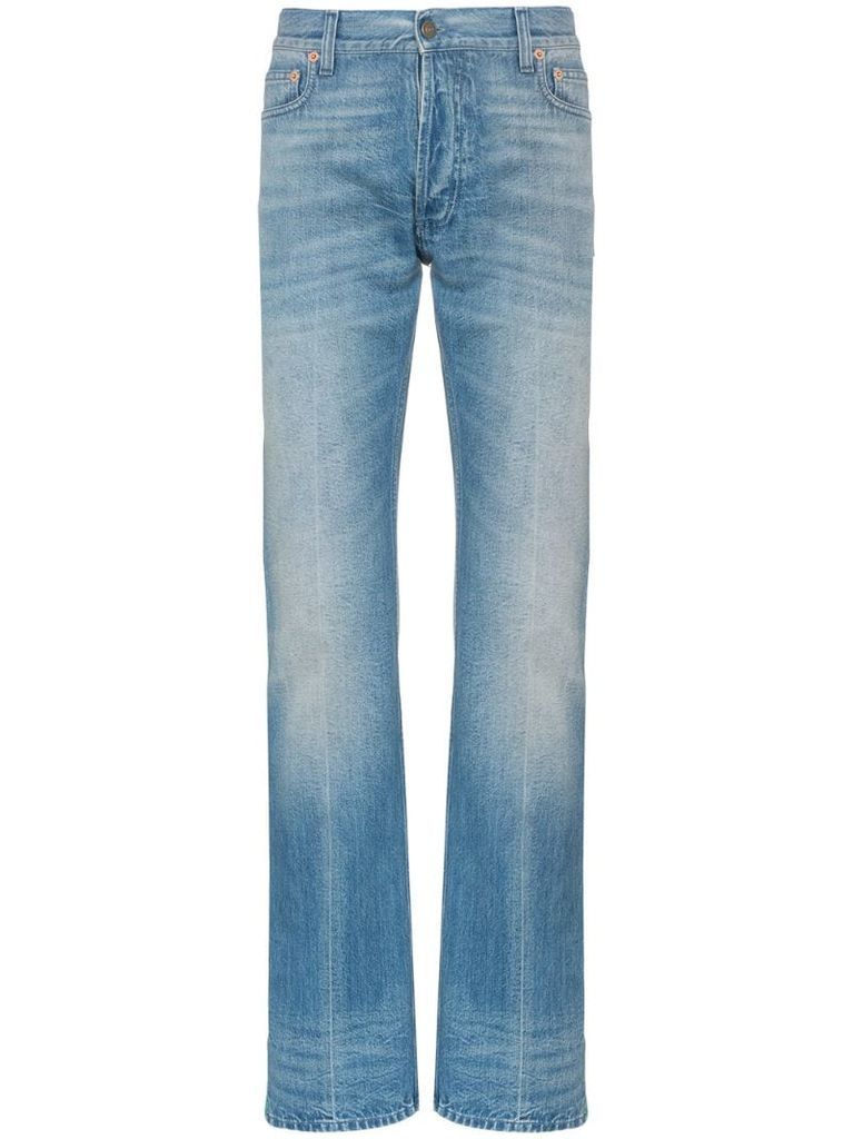 Web trim embellished straight jeans