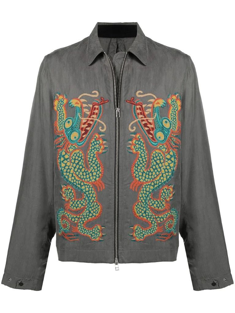 dragon-embroidered shirt jacket
