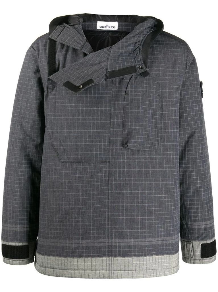 hooded grid-print jacket