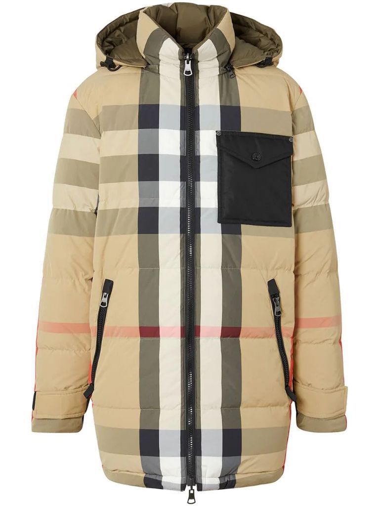 reversible checked puffer jacket