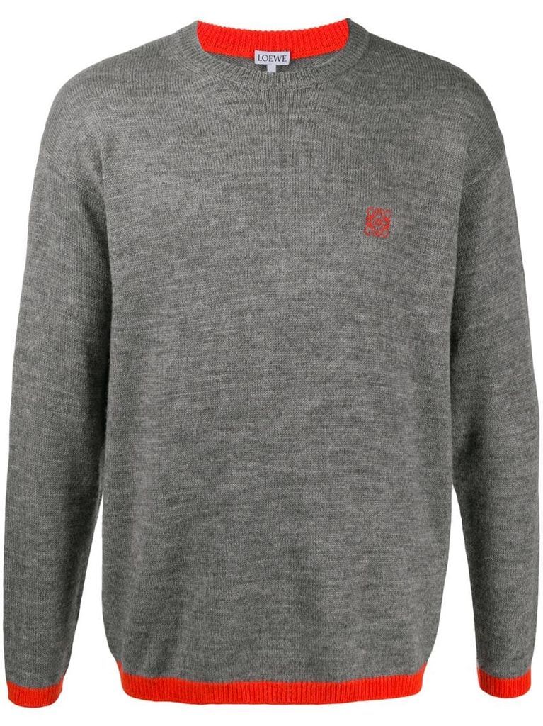 wool mix contrast jumper with embroidered logo
