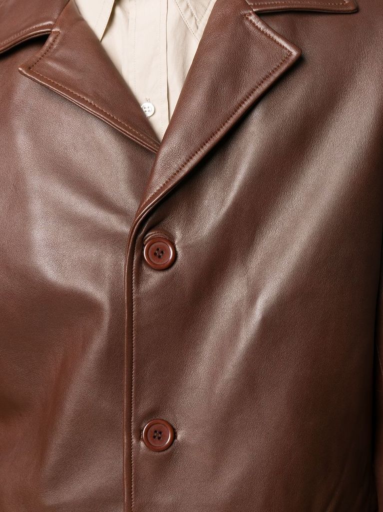 single-breasted leather coat