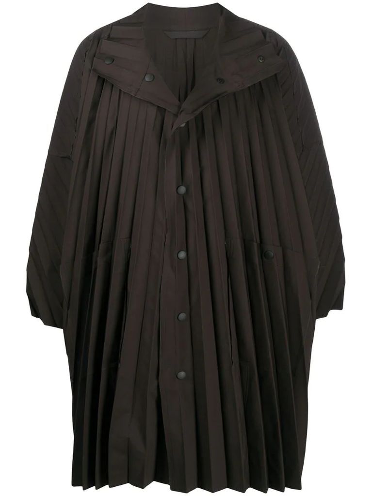 pleated funnel-neck coat