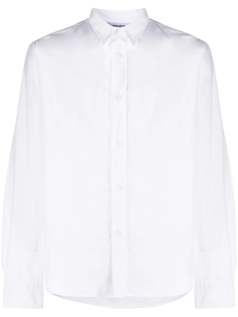 Tiger embroidered button-front shirt