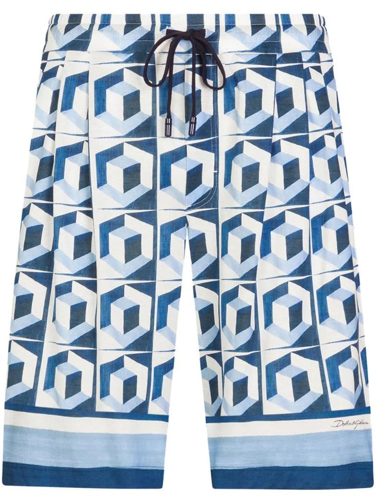 geometric print drawstring shorts