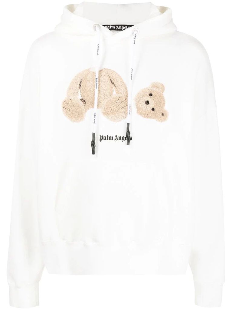 teddy print print hoodie