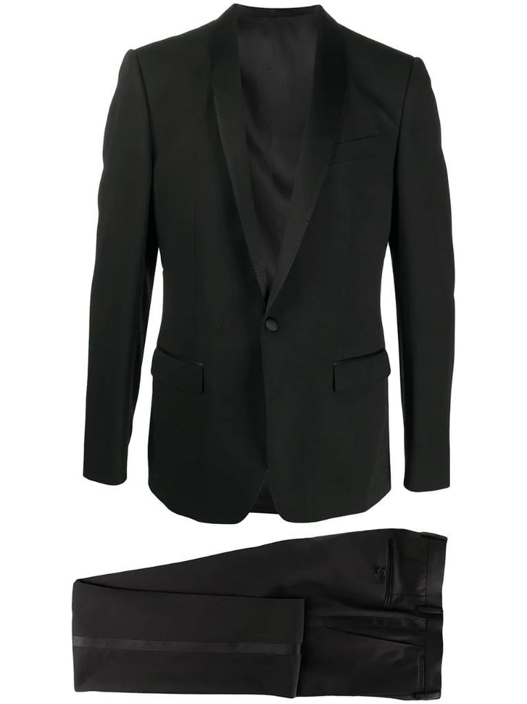 wool-silk mix single breasted suit with shawl lapels