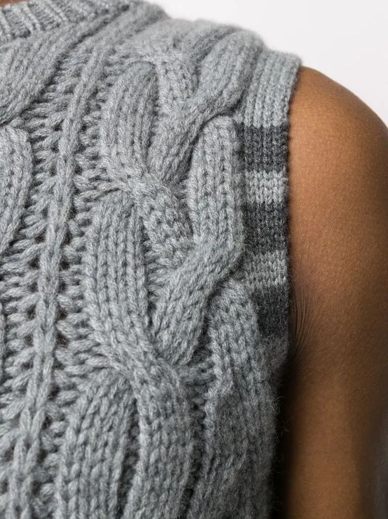 cashmere 4-Bar Stripe aran knit vest