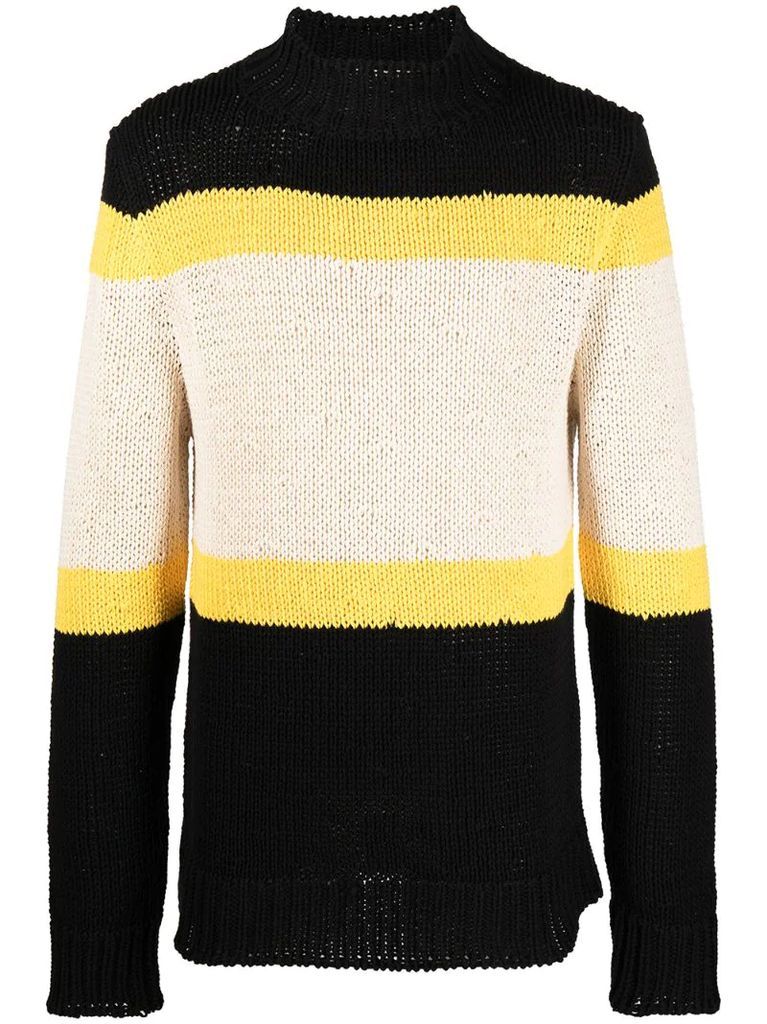 high-neck colour-block jumper