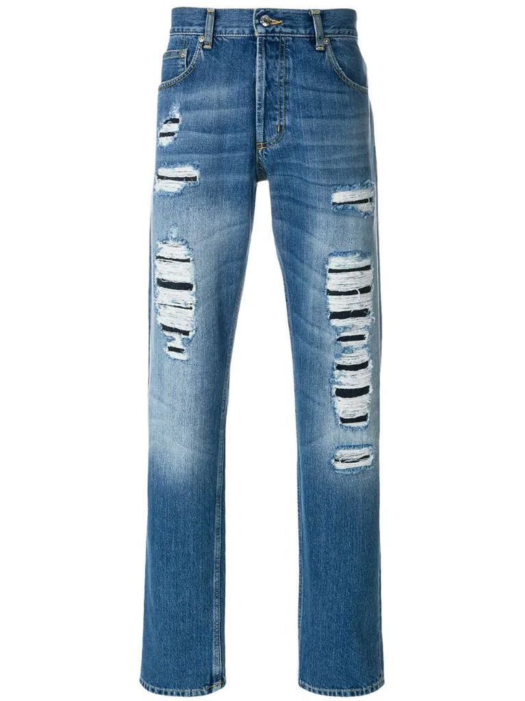 straight-leg distressed jeans