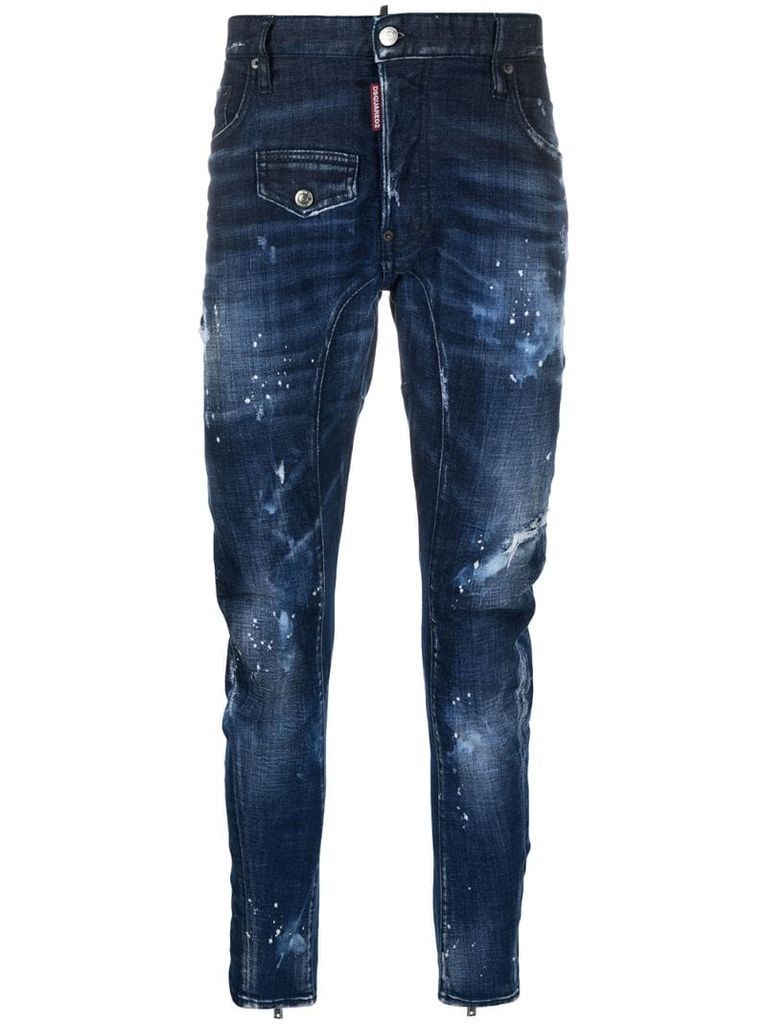 distressed ankle-zip skinny jeans
