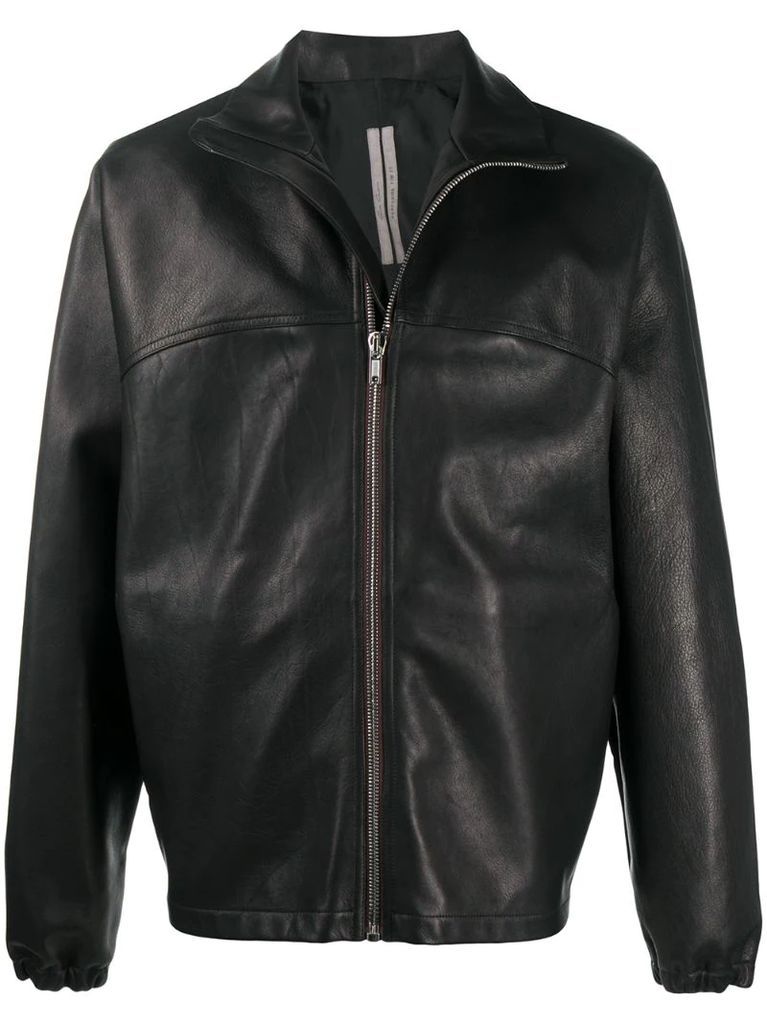 elastic-trimmed leather jacket