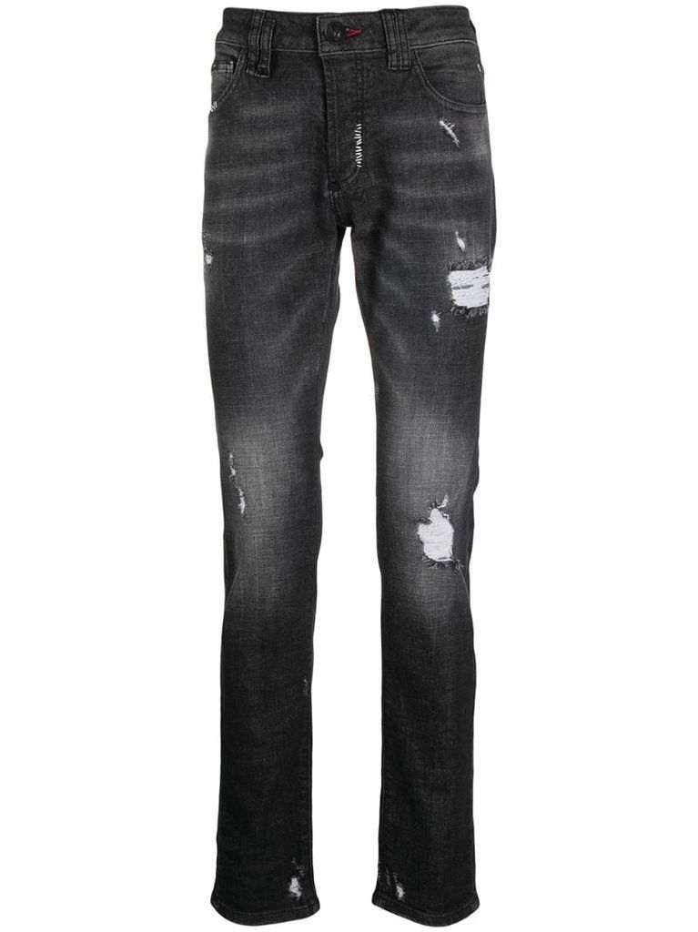 stitch detail straight-fit jeans