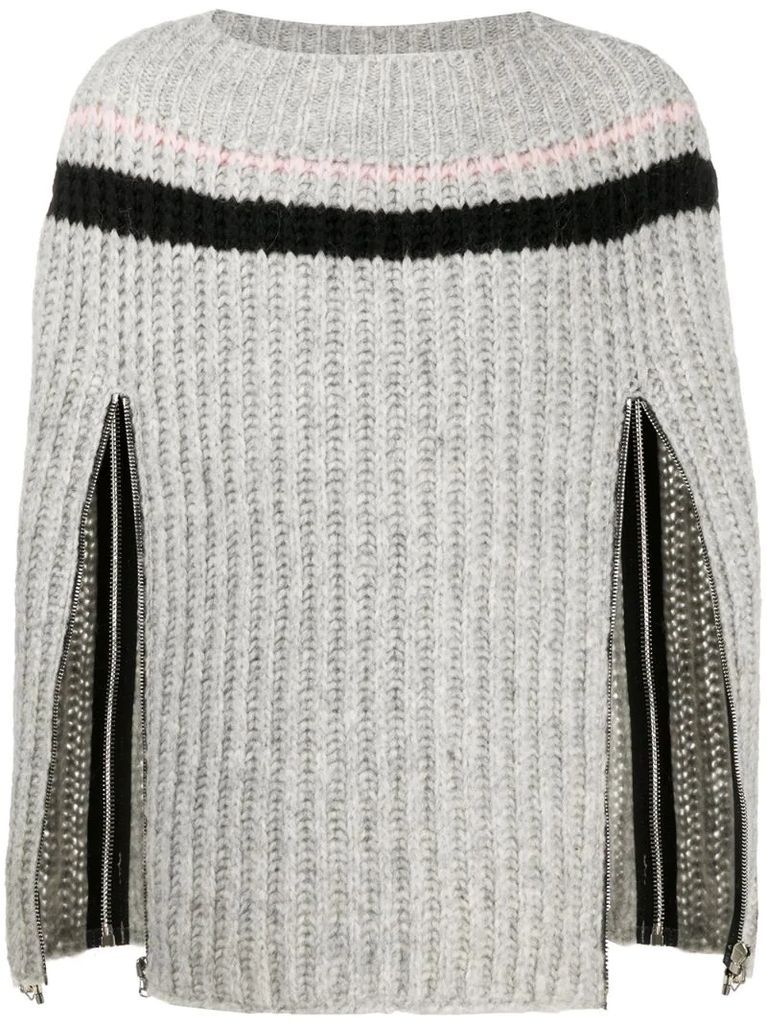 zip-up sleeve knitted jumper