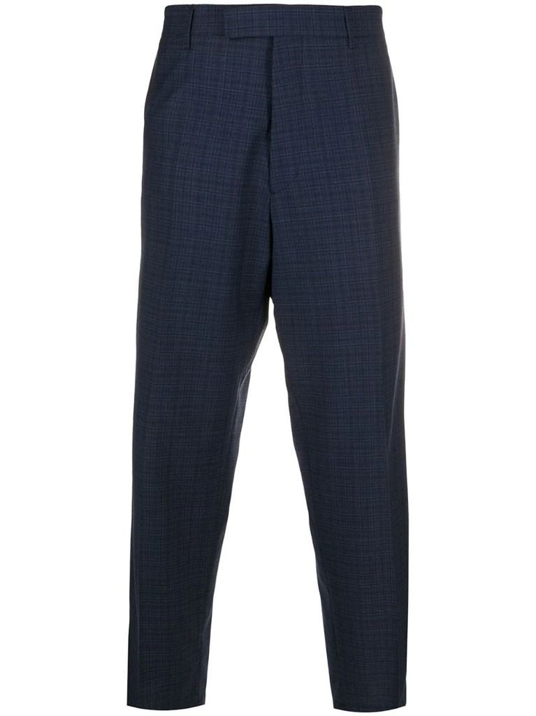 plaid check pattern trousers