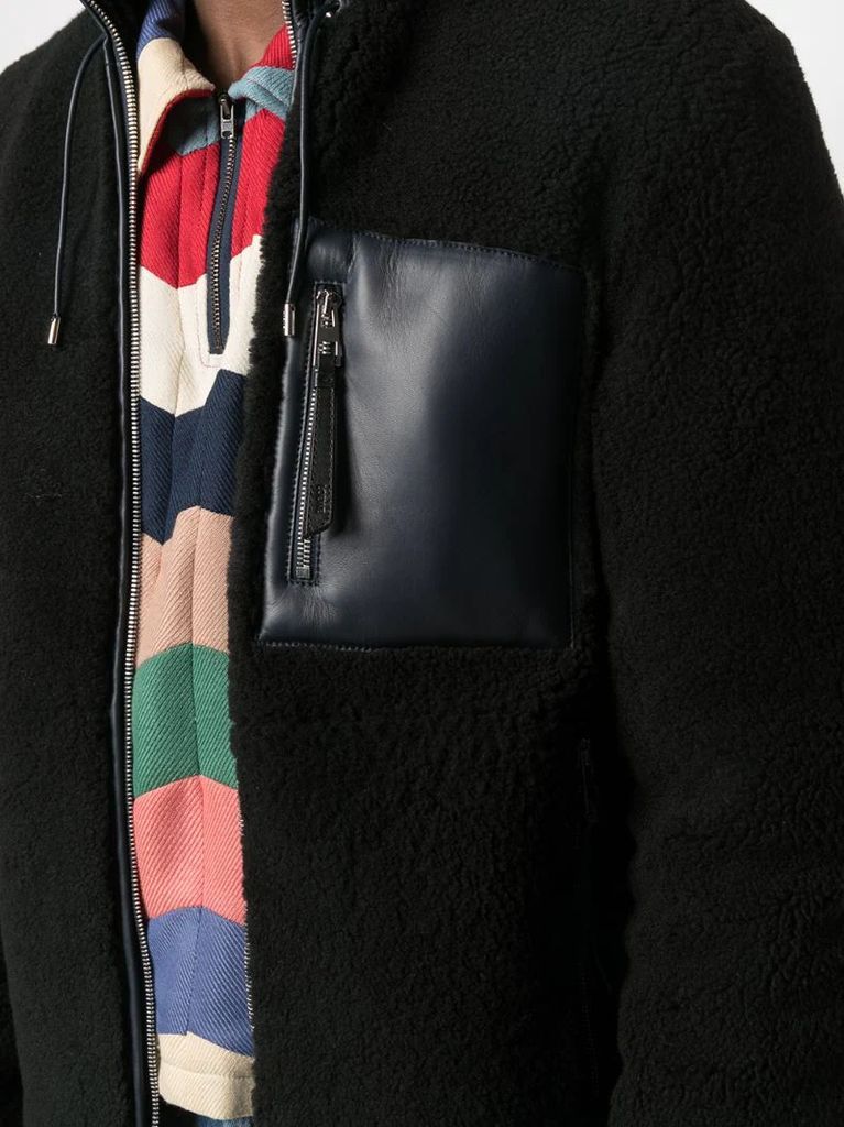 leather-pocket shearling jacket