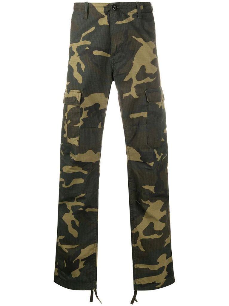 camouflage print cargo trousers