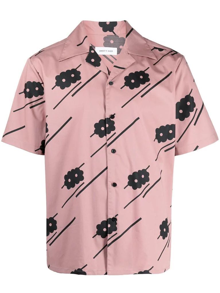 floral stripe camp-collar shirt