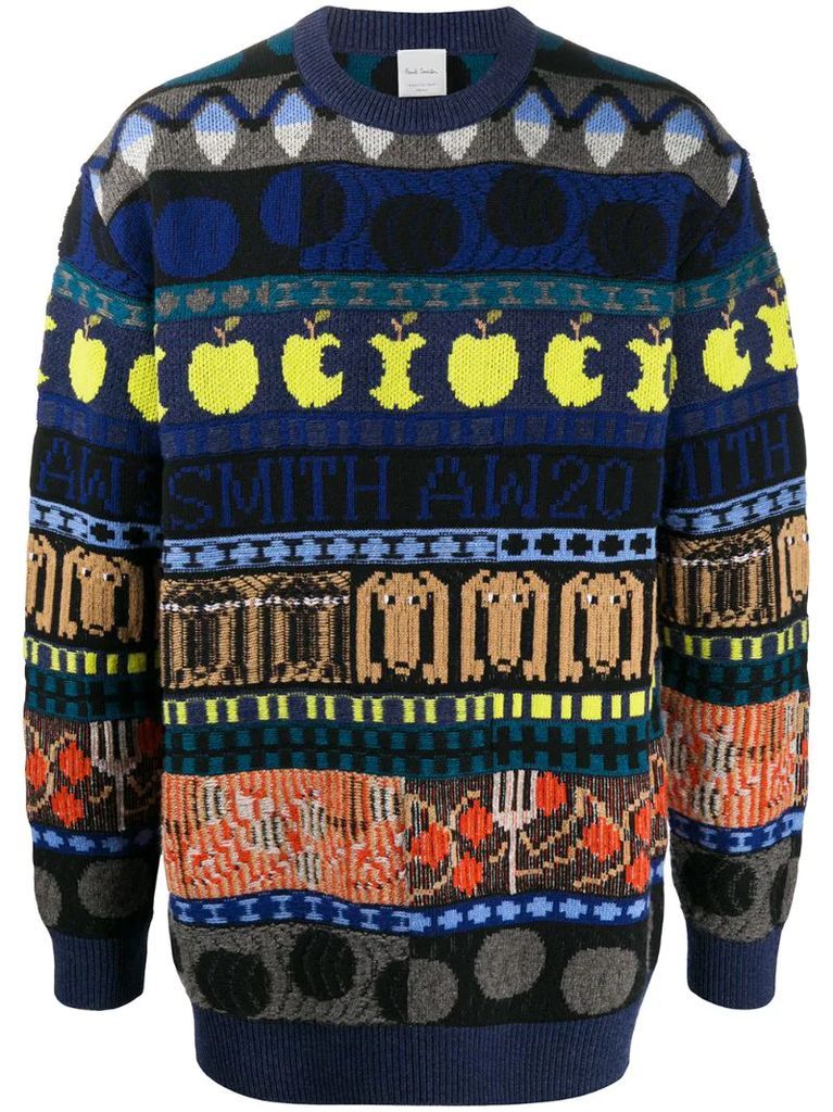 graphic print knitted jumper