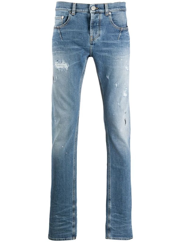 low rise stonewashed skinny jeans