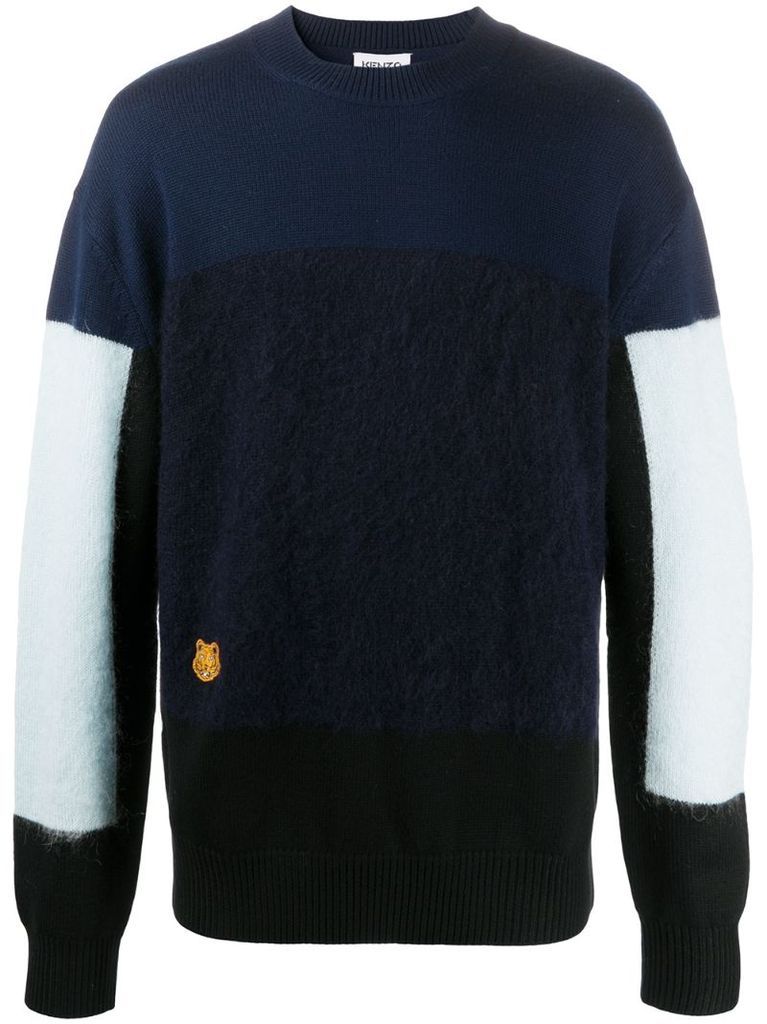 tiger patch colour-block jumper