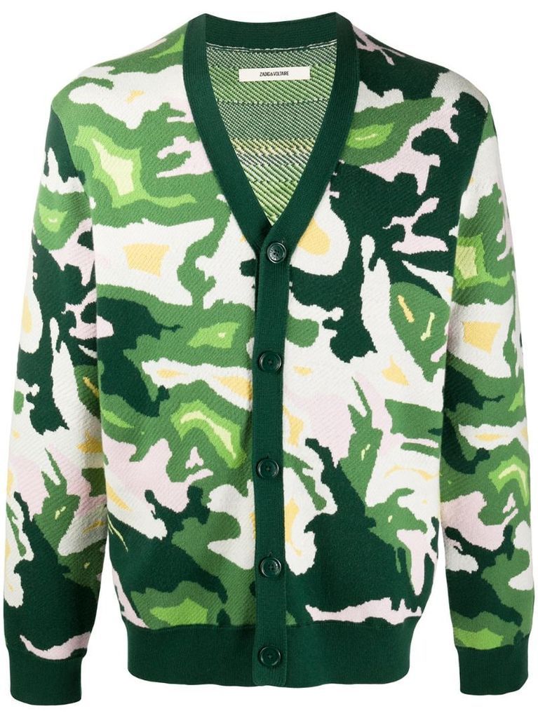 camouflage embroidered cardigan