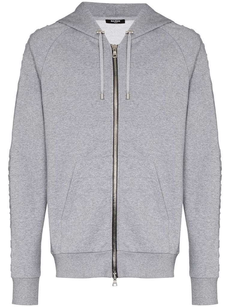 embossed logo zip hoodie