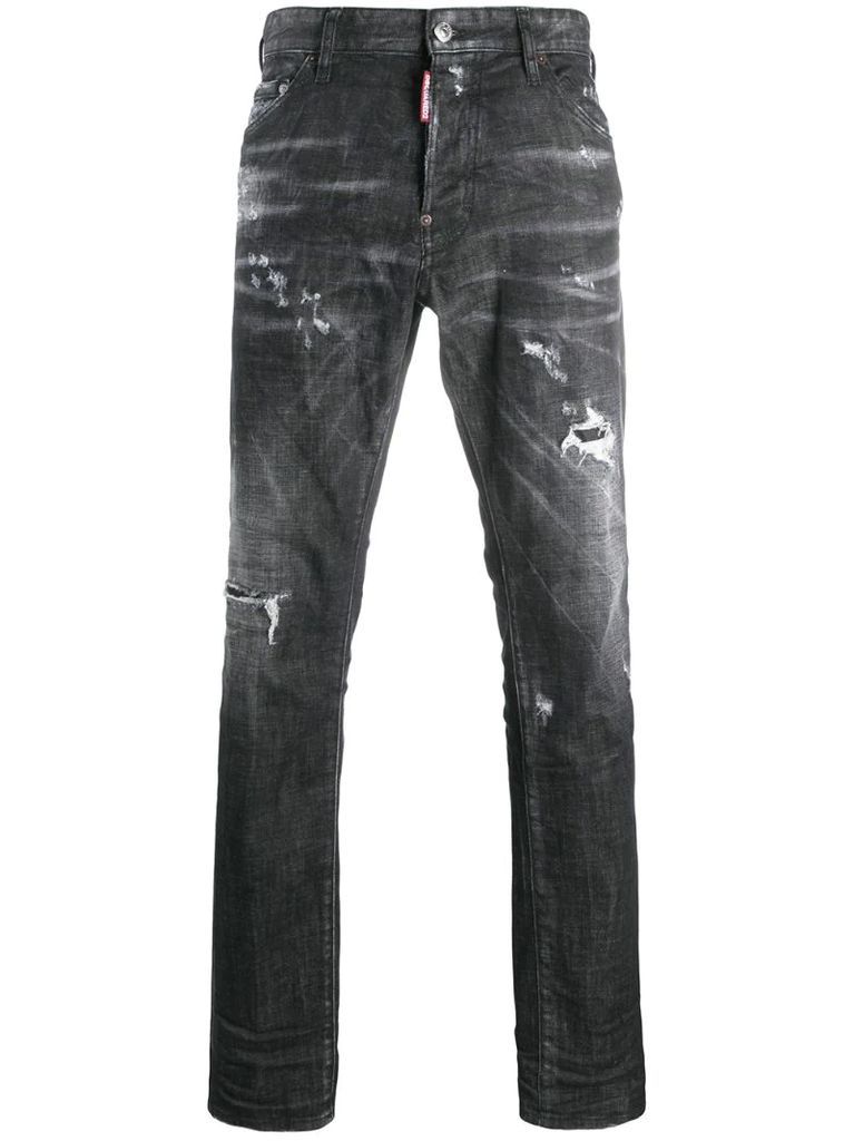 distressed low-rise slim-fit jeans