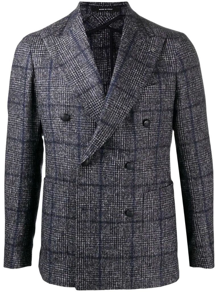 plaid-check double-breasted blazer