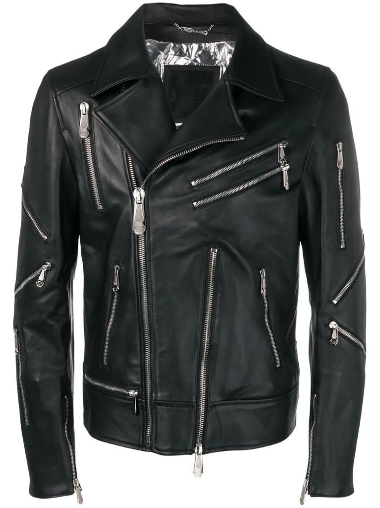 zipped biker jacket