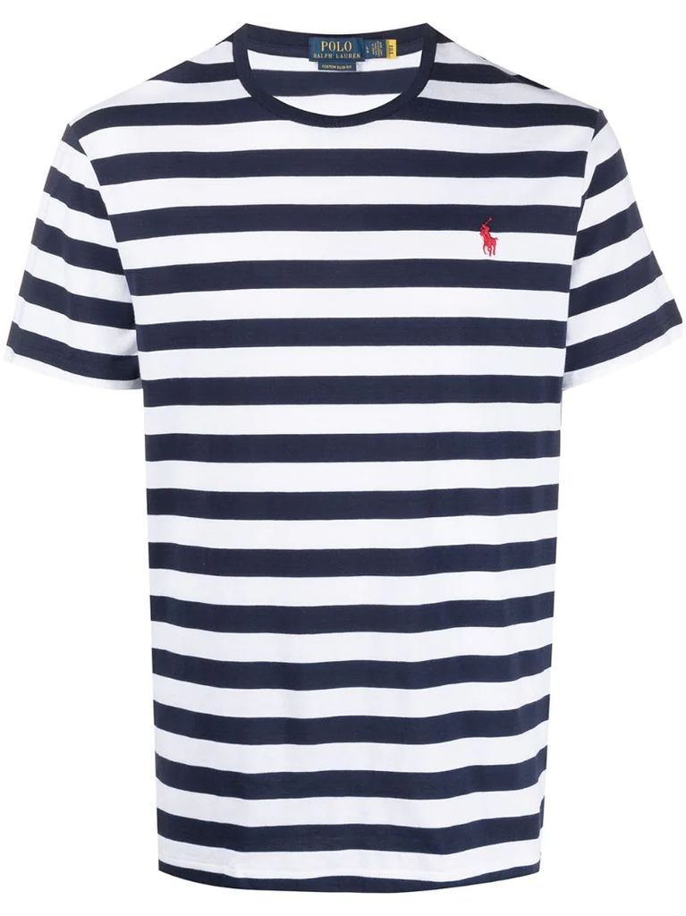 stripe-print embroidered-logo T-Shirt