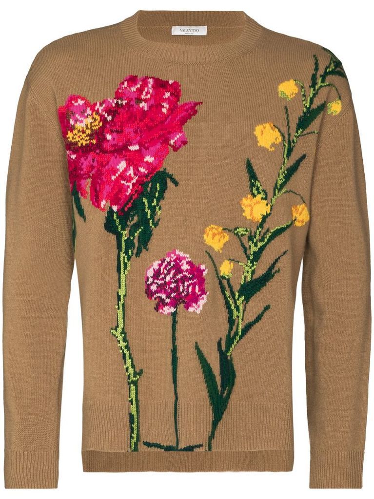 floral intarsia knit jumper